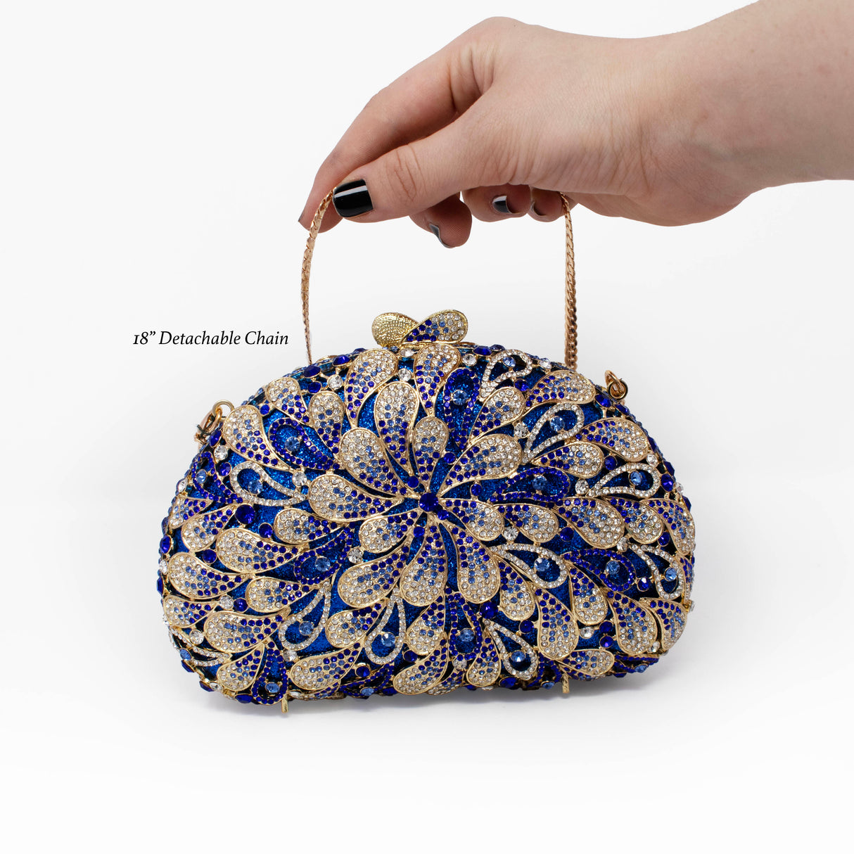 Whirlpool Floral Jewel Purse with Chain - Blues & Gold
