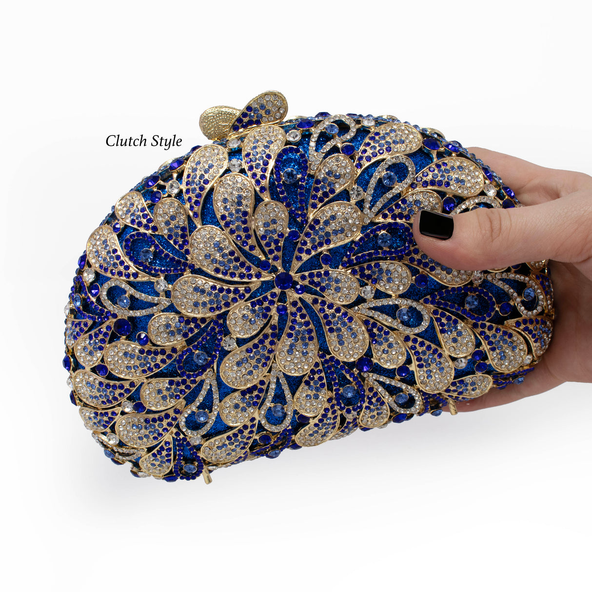 Whirlpool Floral Jewel Purse with Chain - Blues & Gold