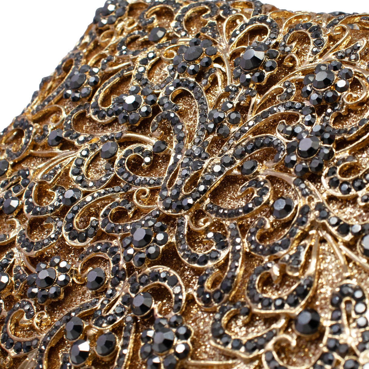 Gray & Gold Floral Jewel Purse with Chain - Square Rectangle