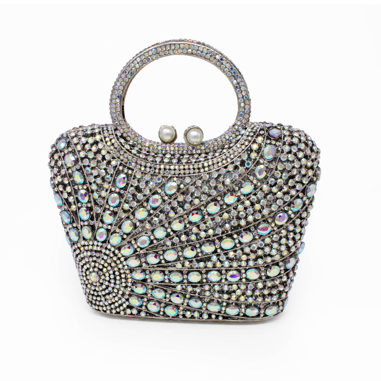 Handle Jewel Purse with Sun Radial Patterns - Angel Aura Iridescence