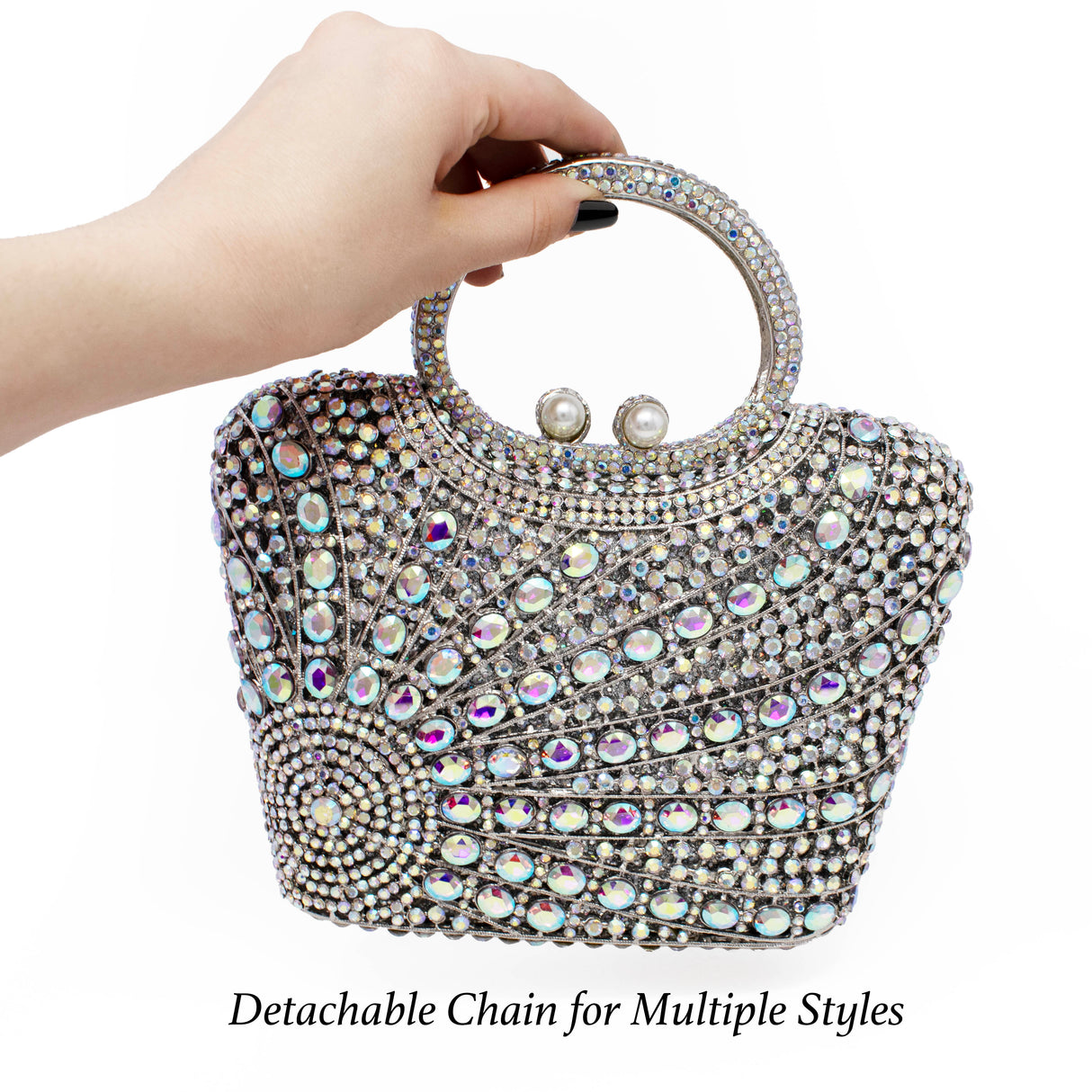Handle Jewel Purse with Sun Radial Patterns - Angel Aura Iridescence