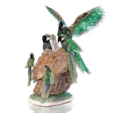 Gemmy Rainbow Fluorite Macaw Family of 5 Perched on Quartz Crystal Cluster Base with Fluorite & Dolomite - Tail Feathers of Blue Quartz and Red Jasper