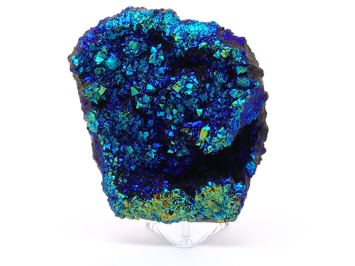 Black Titanium Coated Moroccan Geode Plaque on Lucite Stand