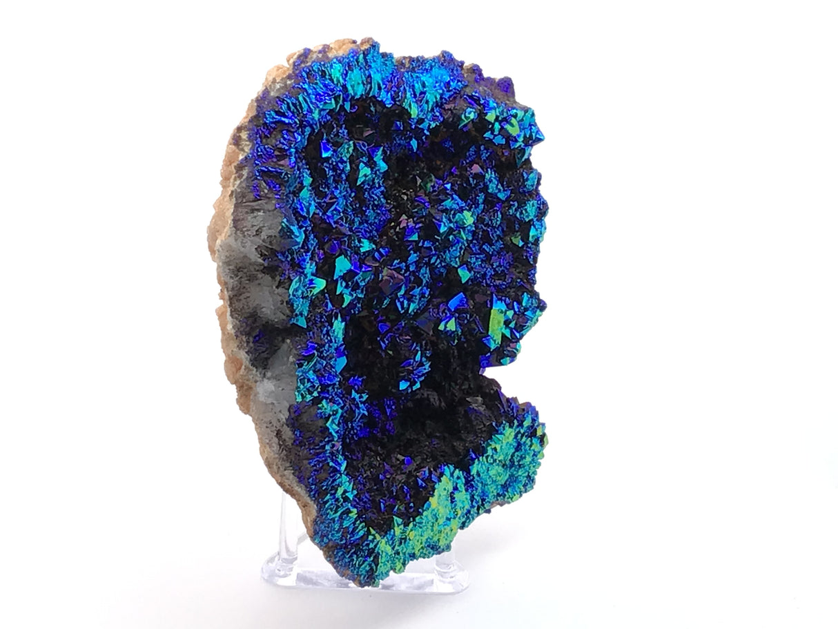 Black Titanium Coated Moroccan Geode Plaque on Lucite Stand
