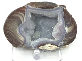 Dugway Druze Geode Half with Light Gray Crystal Cavern on Lucite Stand