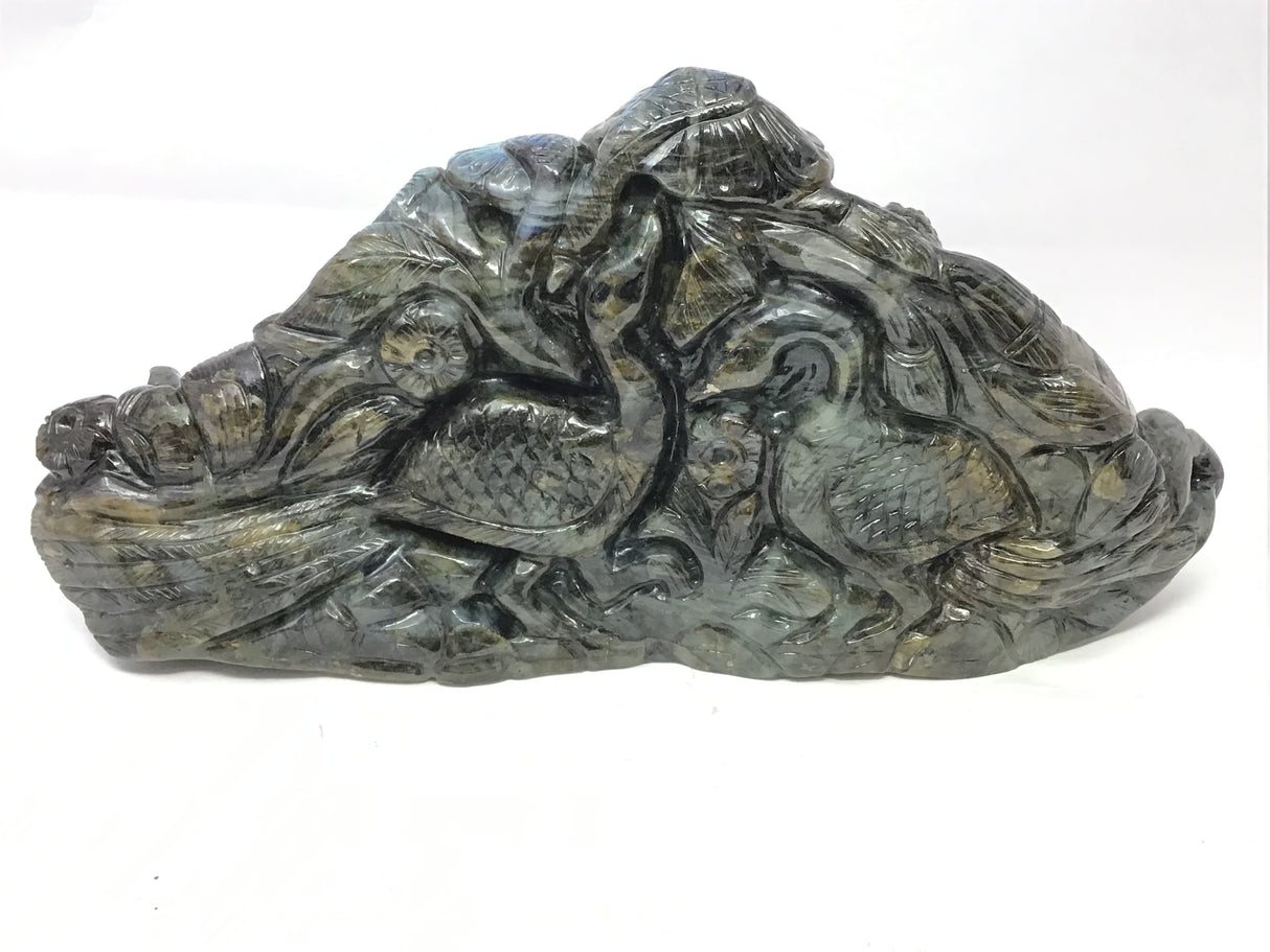 Excellent Flash Labradorite Sleeping Thai Buddha Carving