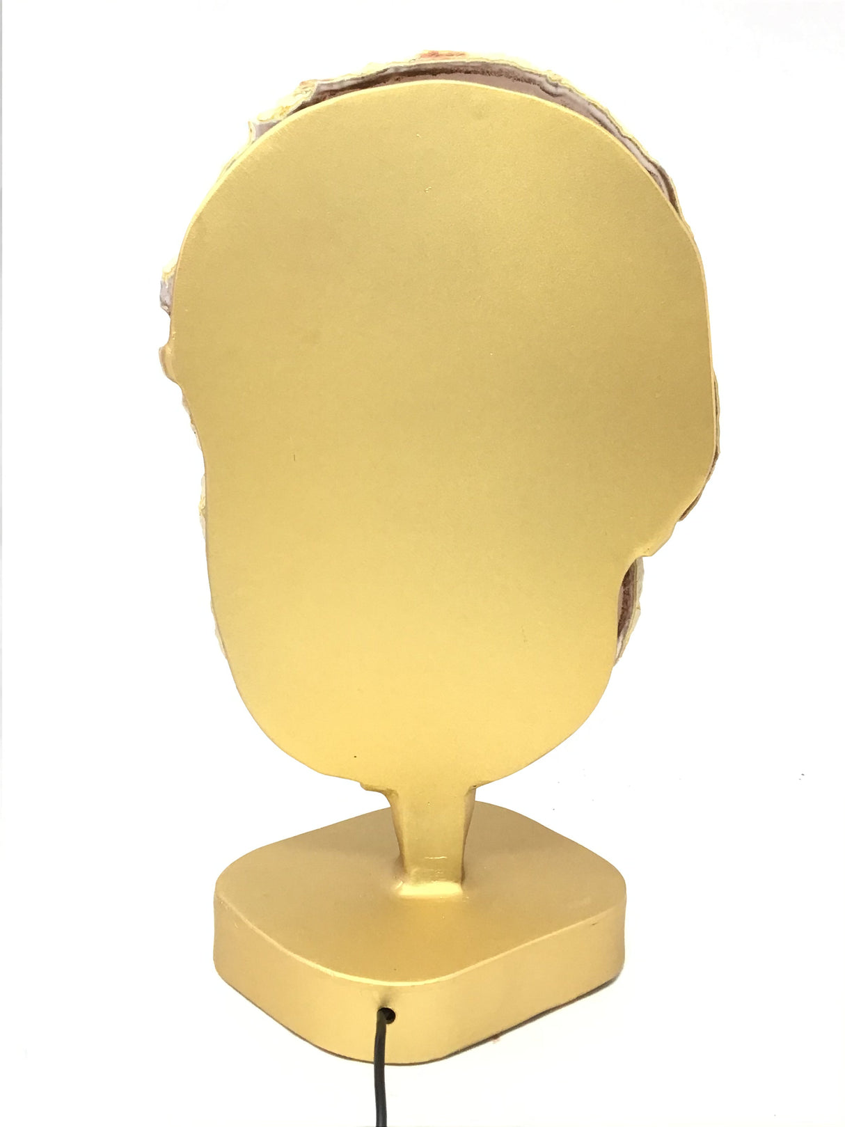 Lavender Agate Druze Slice with Cream Agate Druze Center On Illuminated Table Stand