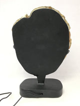 Gray Blue Agate Slice with Quartz Layer On Illuminated Table Stand - Black Freeform Oval