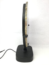 Gray Blue Agate Slice with Quartz Layer On Illuminated Table Stand - Black Freeform Oval