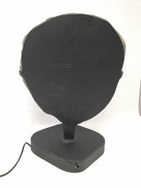 Gray Blue Agate Druze Slice with Cream Agate Center On Illuminated Table Stand - Black