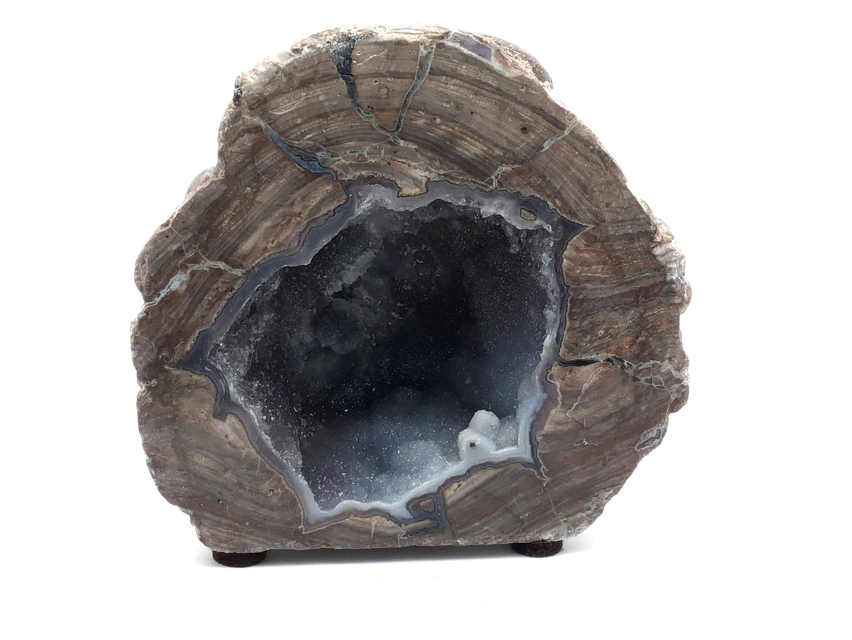 Dugway Geode with Druze - Cut & Felted Base with Woody Chocolate Jasper and Hombre Druze Color