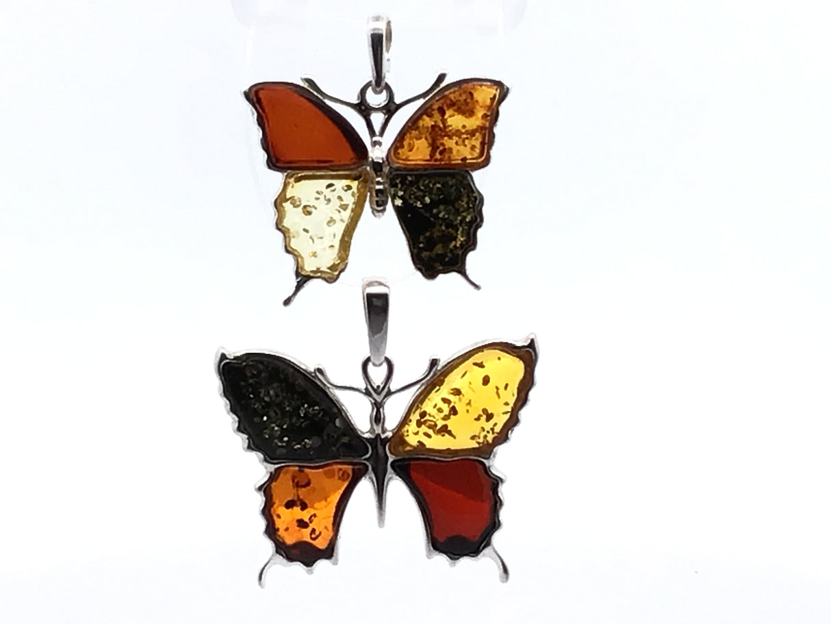Classic Quad Multicolor Amber Butterfly Pendant Bezel Set in 925 Sterling Silver