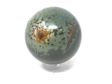 Galactic Green Polychrome Jasper Sphere on Lucite Ring Stand