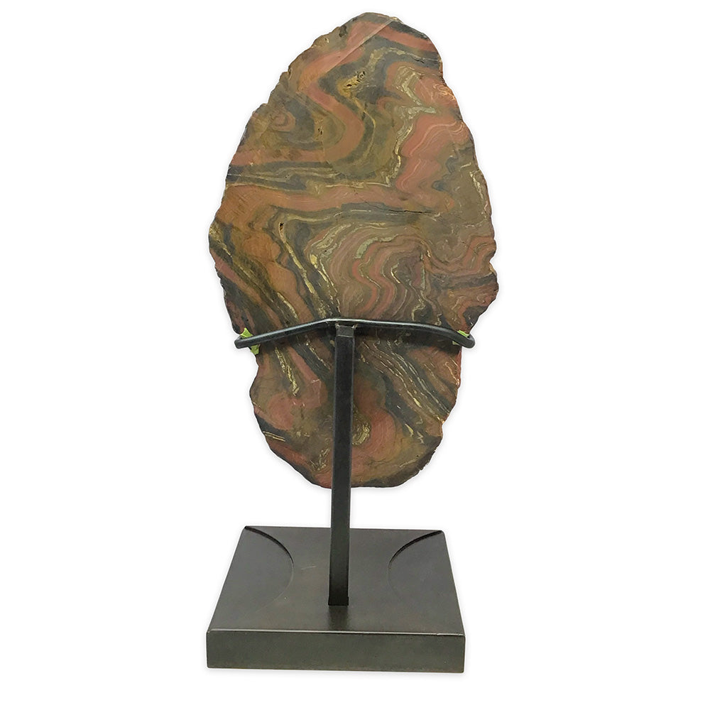 Tranche de Jaspe Tigre sur Support Sur Mesure au Design Sablier et Patine Bronze Frotté