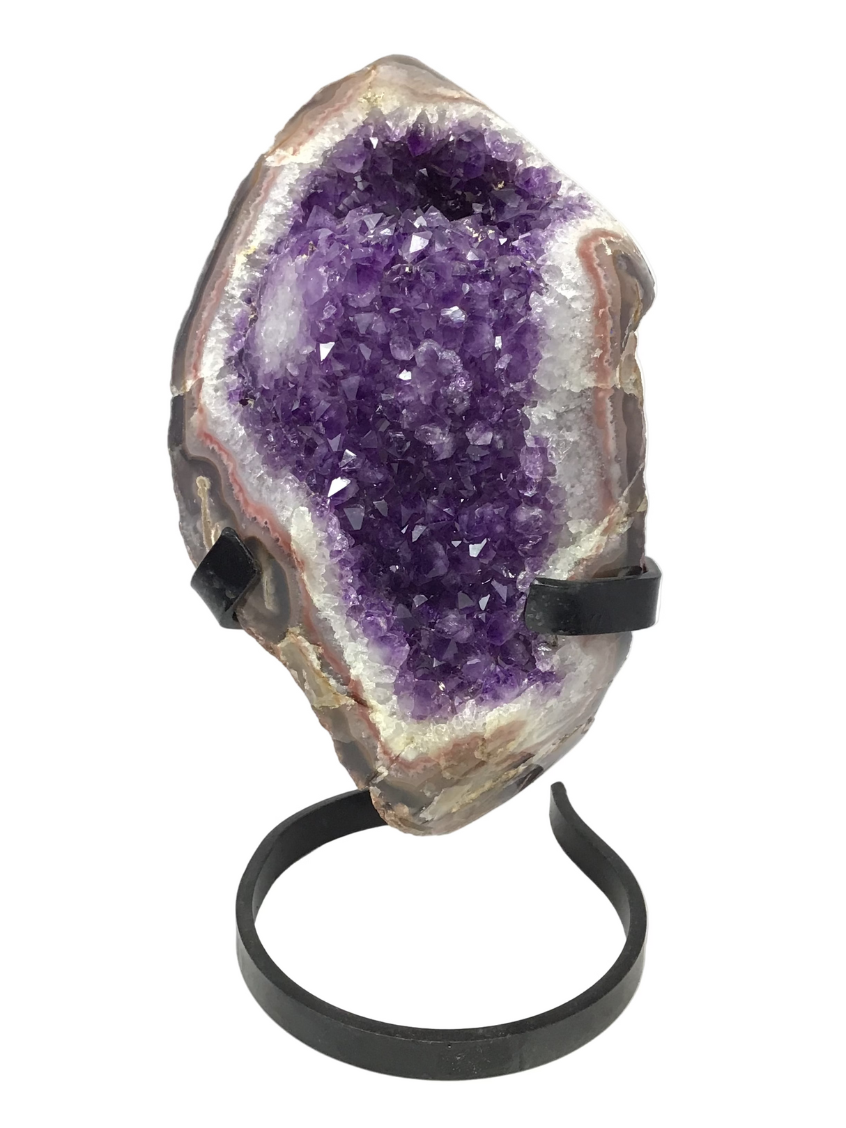 Amethyst Crystal Geode In Spiral Stand with Stalatite Bulge & Pointed Top
