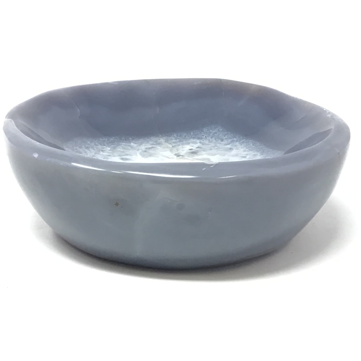 Classic Blue Agate Bowl with Quartz Center - Round