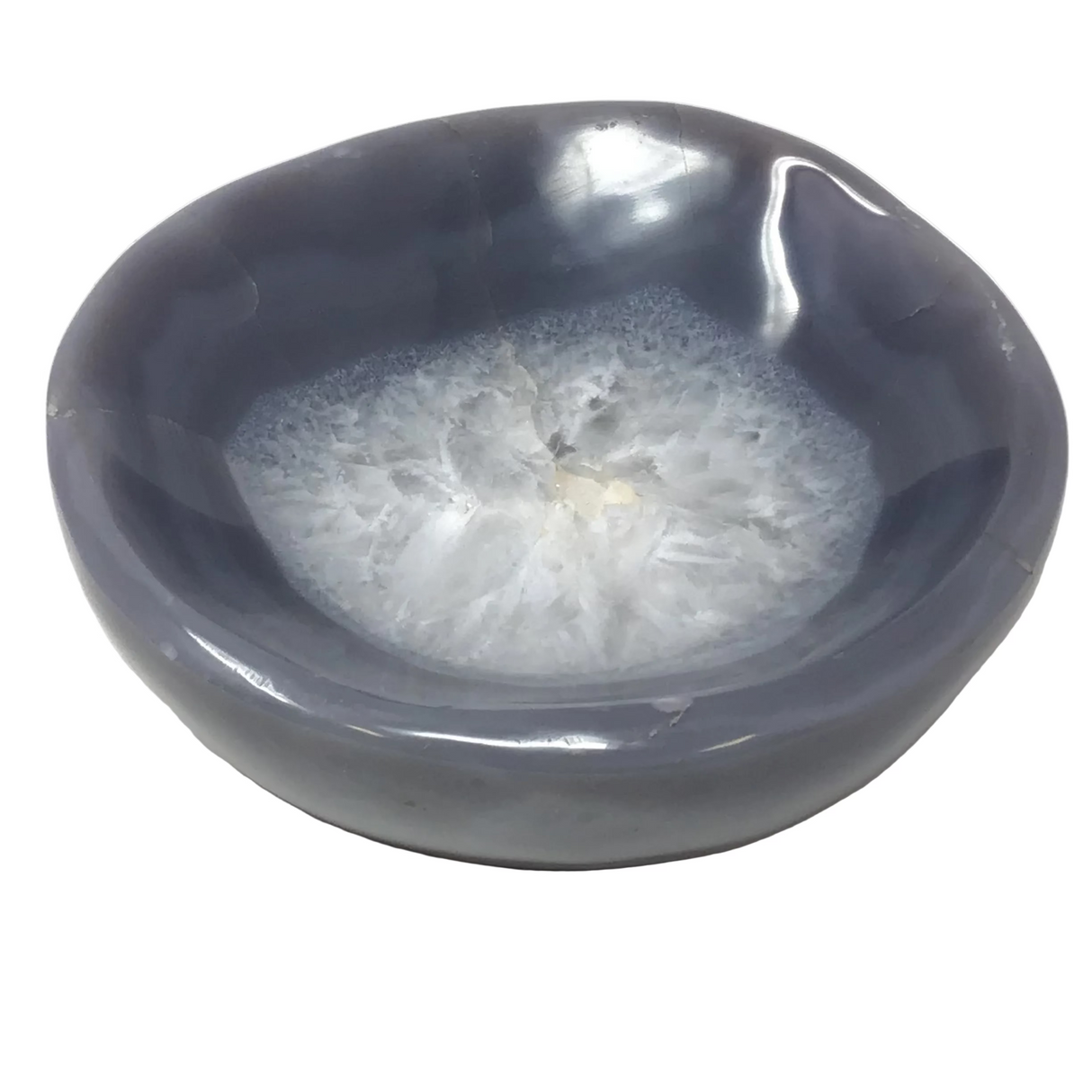 Classic Blue Agate Bowl with Quartz Center - Round