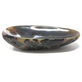 Oval Agate Bowl with Black Dendritic Exterior and  Blue Gray Orbs with White Fortified Center