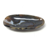 Oval Agate Bowl with Black Dendritic Exterior and  Blue Gray Orbs with White Fortified Center