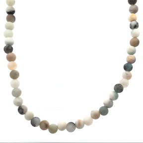 Matte amazonite 6mm round bead necklace in cream, green, and tan