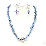 Aquamarine & Muonionalusta Beaded Necklace & Earrings Set with 3mm Faceted Ruby Spacers