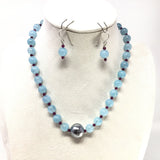 Aquamarine & Muonionalusta Beaded Necklace & Earrings Set with 3mm Faceted Ruby Spacers