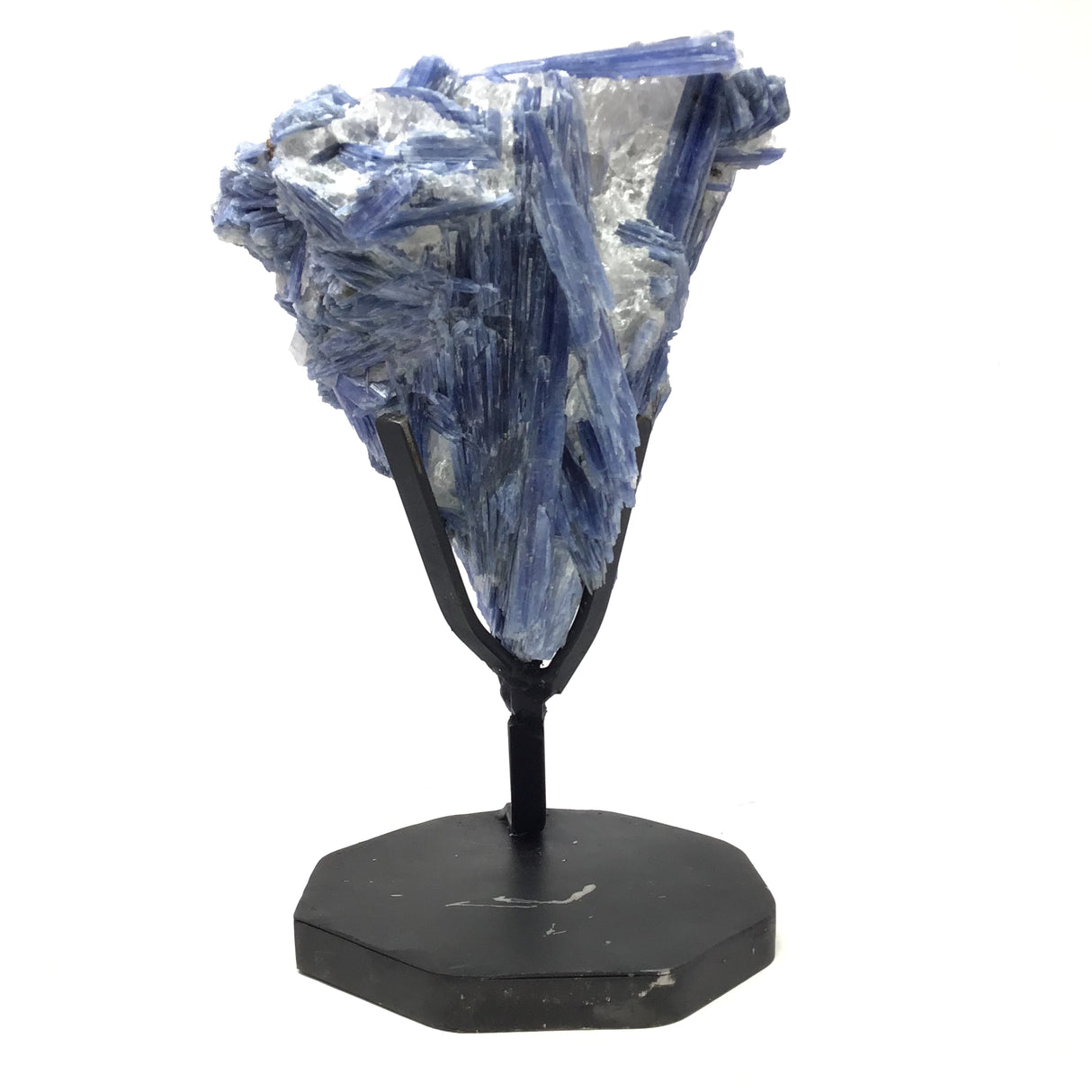 A-Quality Super Gem Blue Kyanite Cluster on Fitted Metal Stand