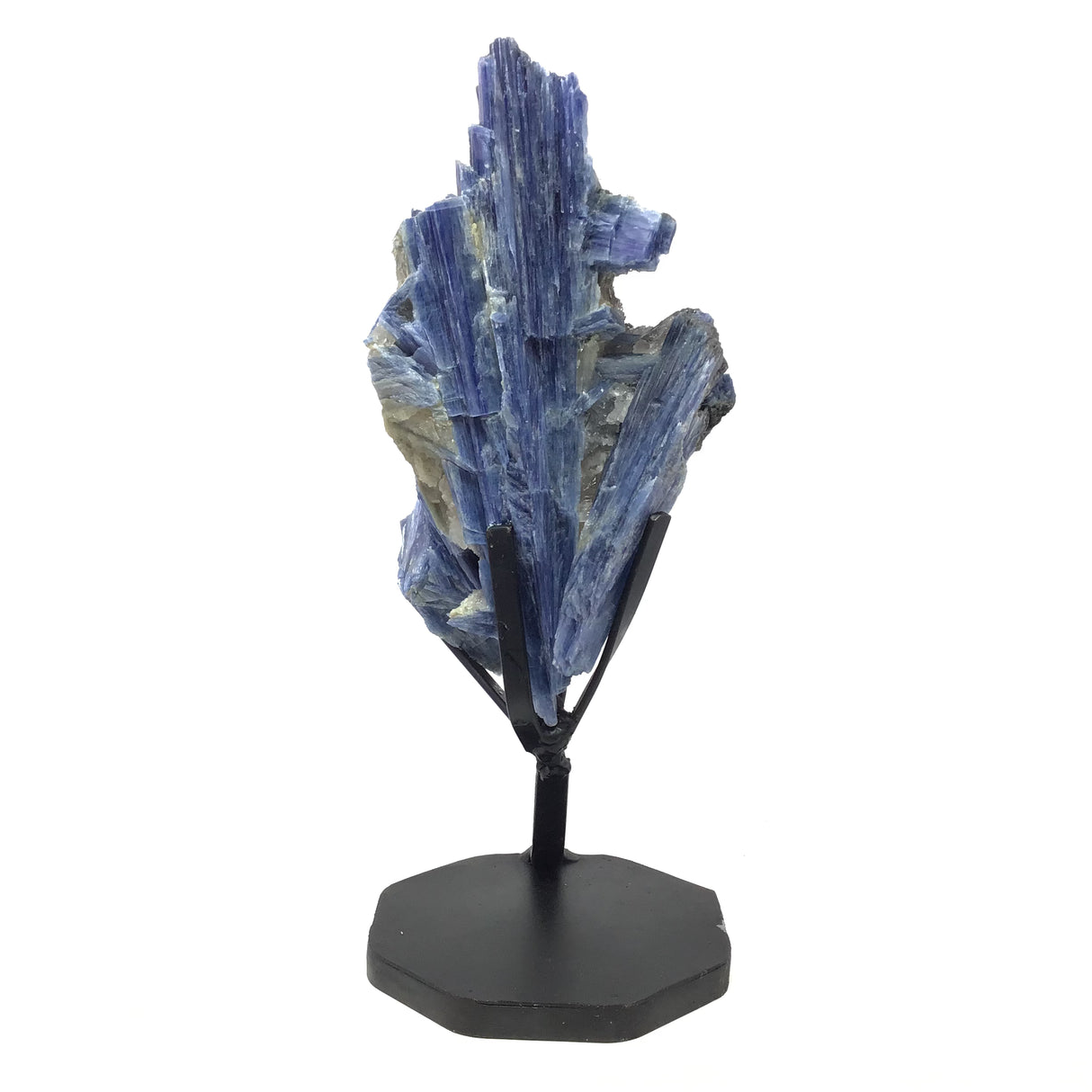 A-Quality Gem Blue Soft Kyanite Cluster on Fitted Metal Stand