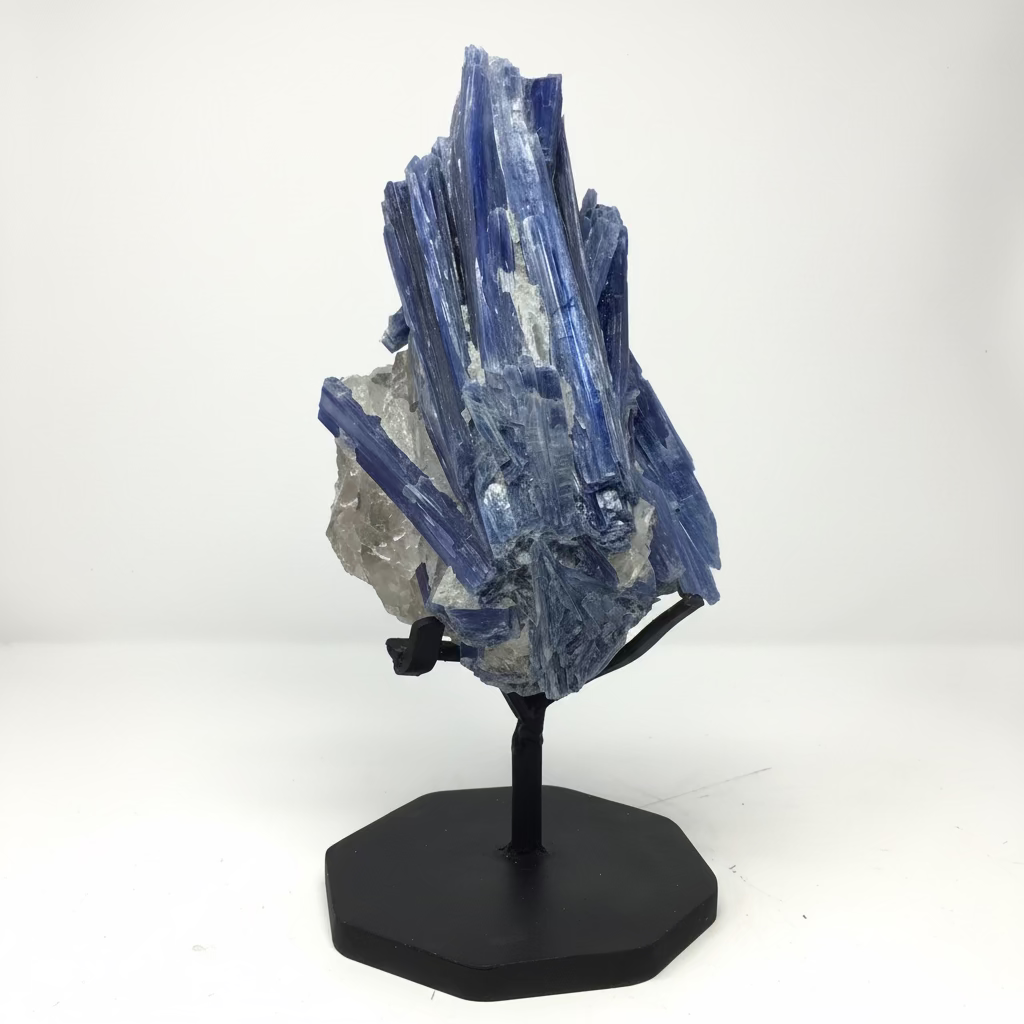 A-Quality Gem Blue Kyanite Cluster on Fitted Metal Stand