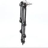 Tahitian Pearl Dangle Earrings Trio Bezel Set Set in Oxidized 925 Sterling Silver Design with Spikes - Linking Emotions