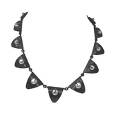 Freshwater Pearl Necklace - Pearls Prong Set on Oxidized Sterling Silver Petals with Brushed Rhodium Plated Finish Cascading From Smallest To Largest with Hook