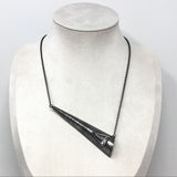 Quartz Necklace - Triangular Flat Cut Cabochon with Raised Oxidized Sterling Silver Bezel Set on Sharp Elongated Triangular Bezel Set Edge with Brushed Rhodium Finish