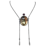 Biotite Quartz Cabochon & Ruby Necklace Bezel Set in Oxidized 925 Sterling Silver Design Chain