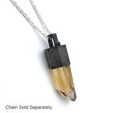 Smoky Citrine Crystal Point Pendant Bezel Set in Oxidized 925 Sterling Silver Lantern Column with Rectangle Bail