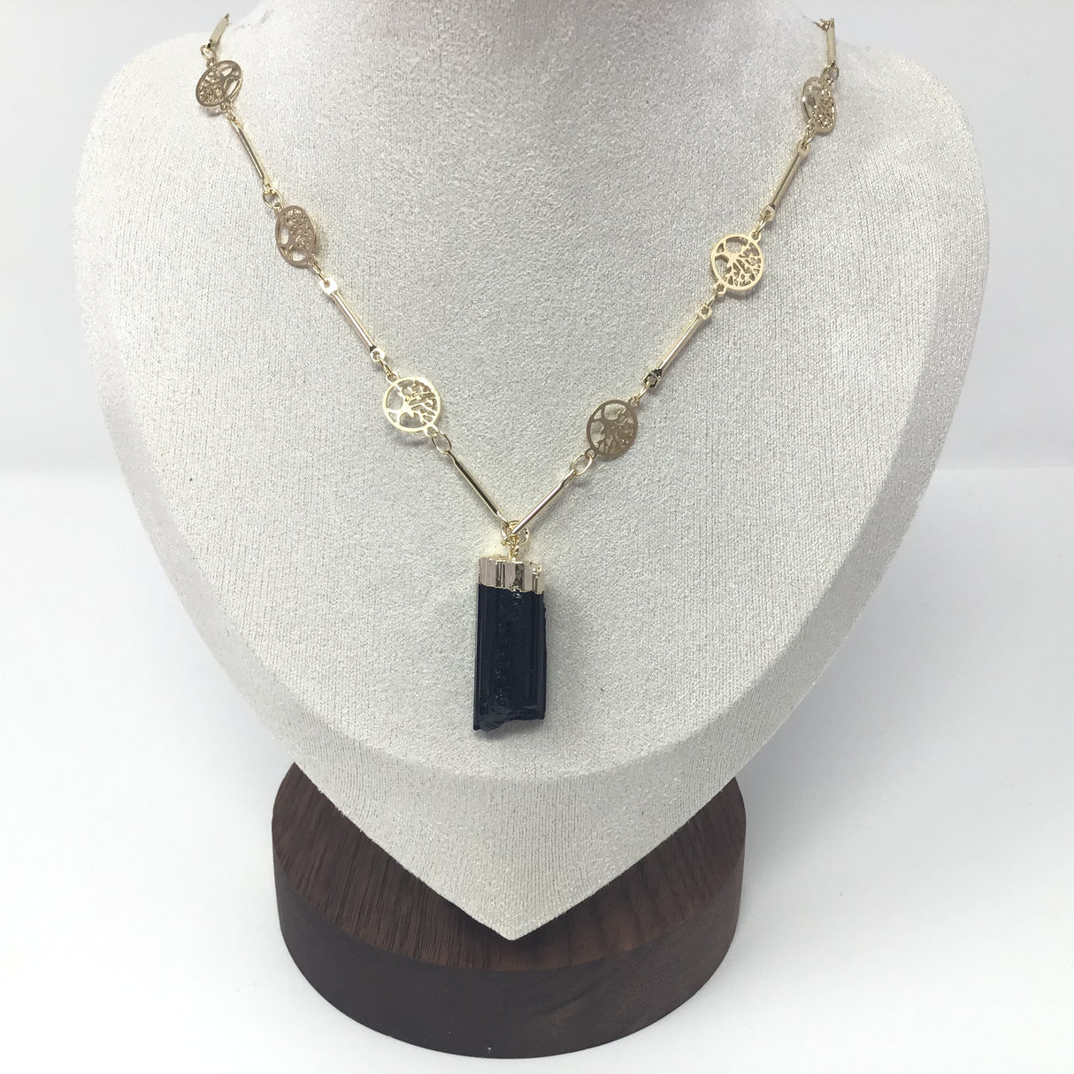 Single Point with Lantern Bezel & Plated Mini Tree of Life Chain - Sacred Geometry