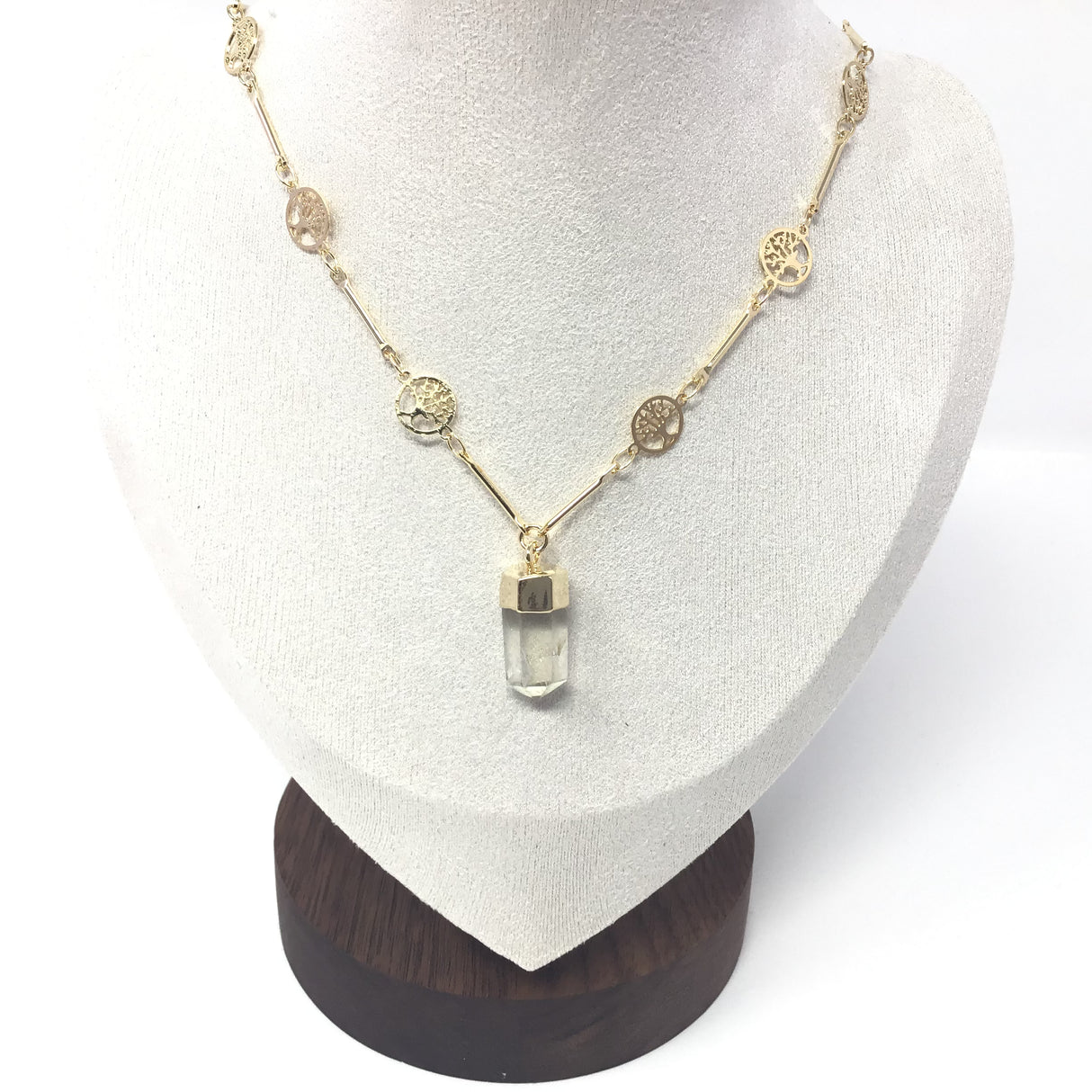 Single Point with Lantern Bezel & Plated Mini Tree of Life Chain - Sacred Geometry