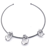 Crystal Wire Wrap Collar Necklace - 3 Unpolished Gems on Plated Brass