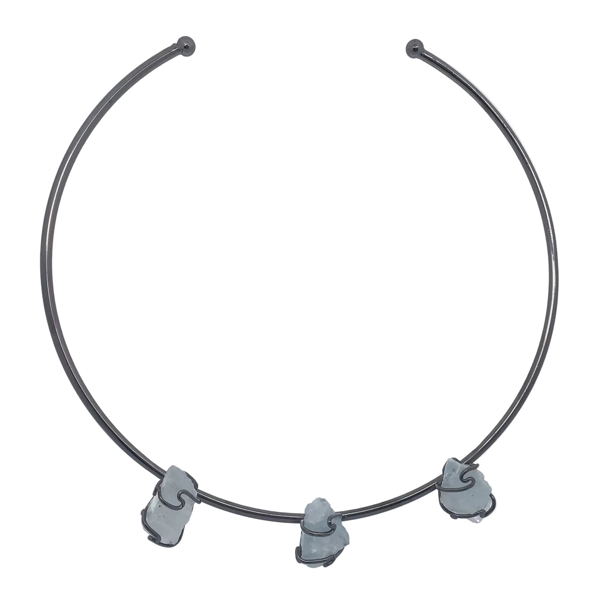 Crystal Wire Wrap Collar Necklace - 3 Unpolished Gems on Plated Brass