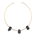 Crystal Wire Wrap Collar Necklace - 3 Unpolished Gems on Plated Brass
