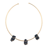 Crystal Wire Wrap Collar Necklace - 3 Unpolished Gems on Plated Brass