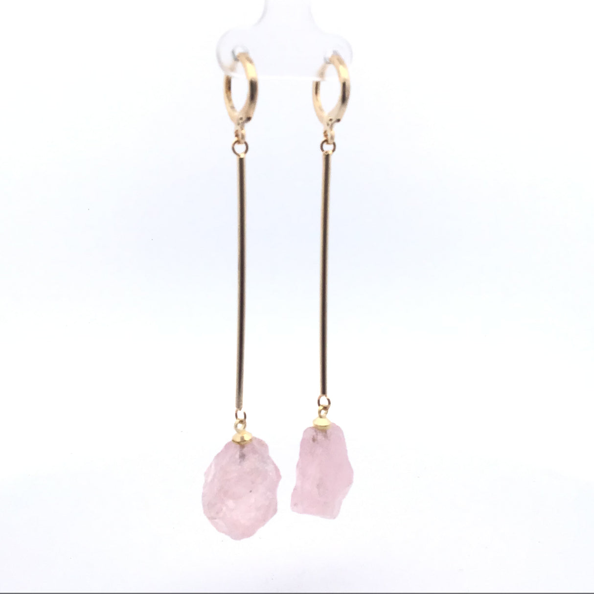 Rough Quartz Dangle Bar Earrings - Plated Over Brass