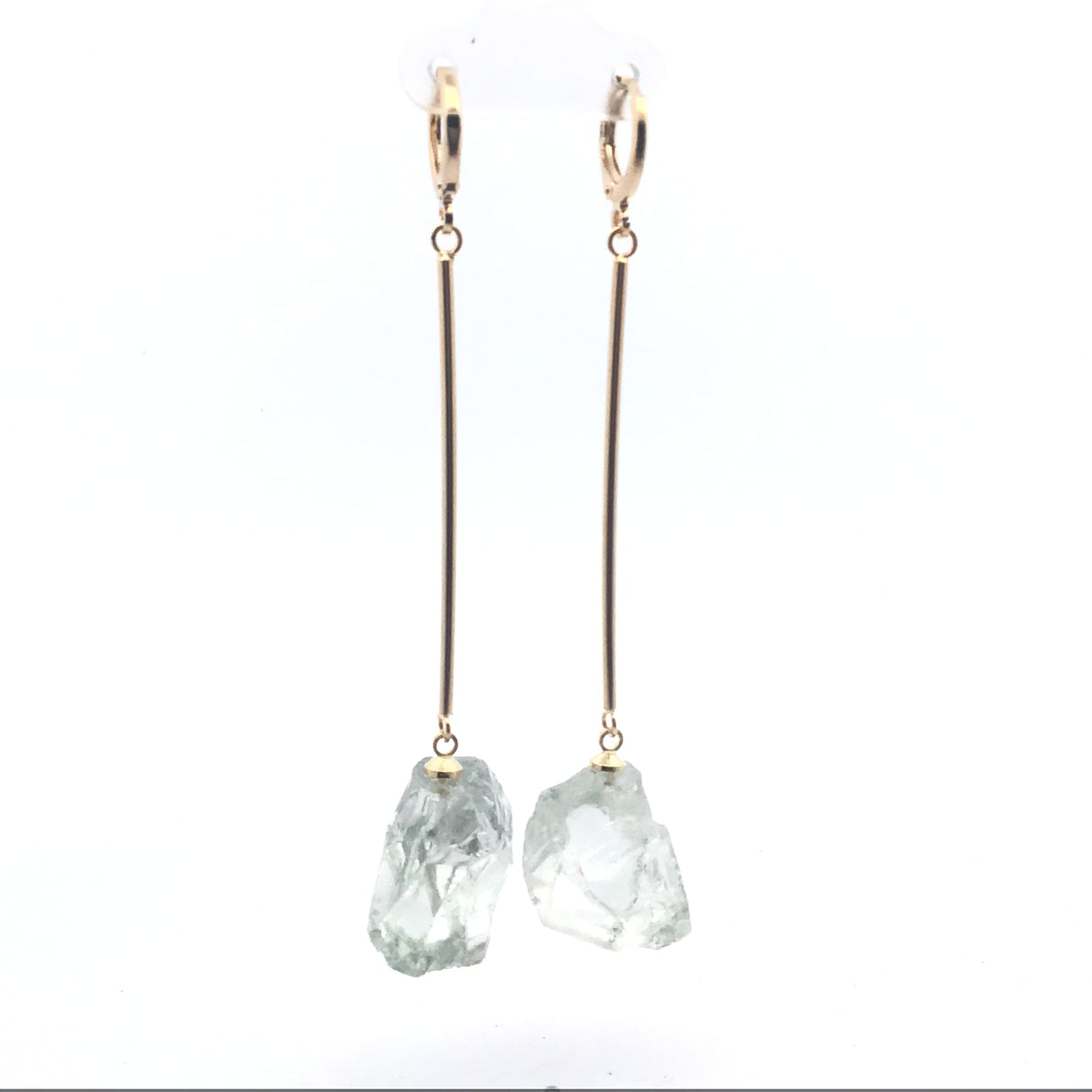 Rough Quartz Dangle Bar Earrings - Plated Over Brass