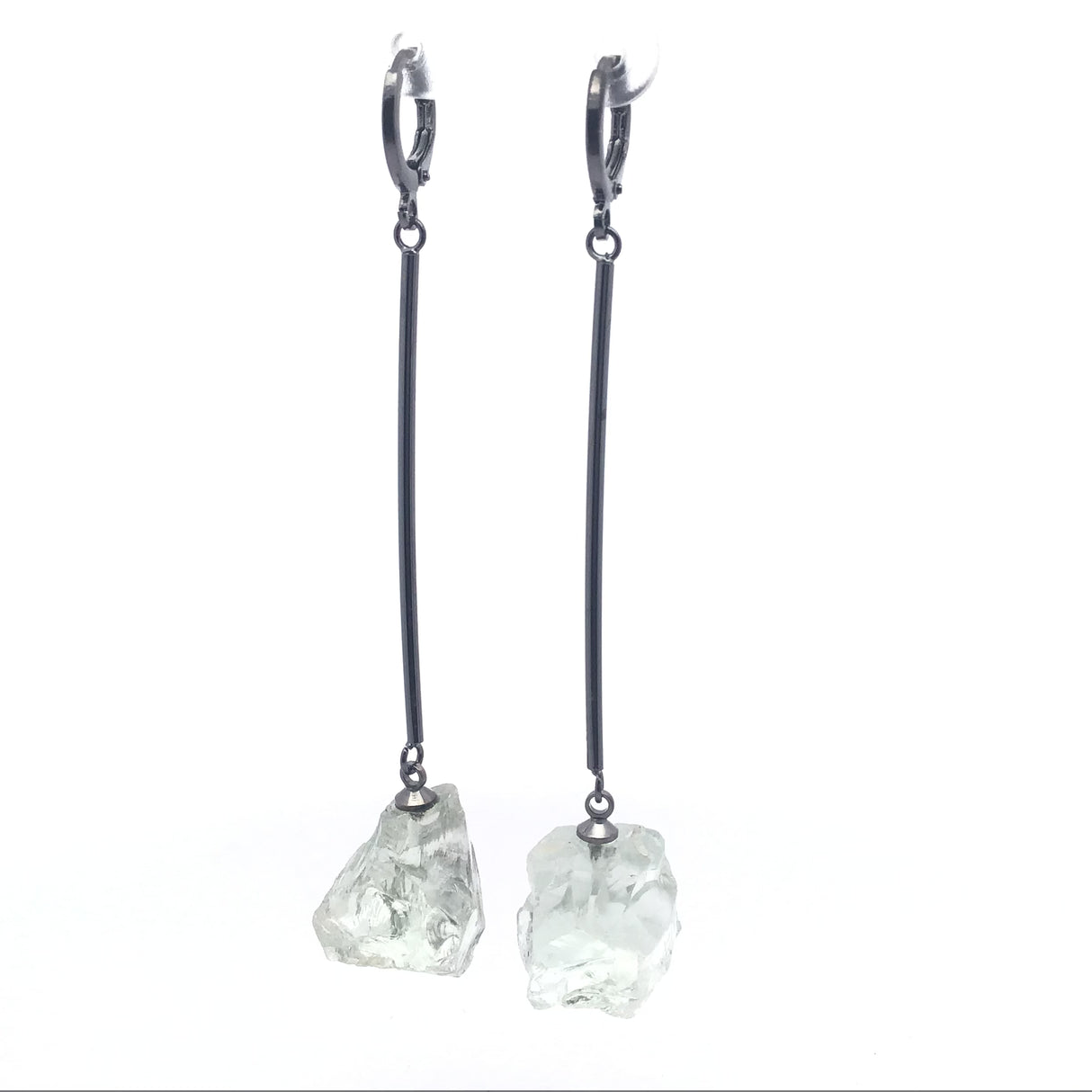 Rough Quartz Dangle Bar Earrings - Plated Over Brass