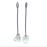 Rough Quartz Dangle Bar Earrings - Plated Over Brass