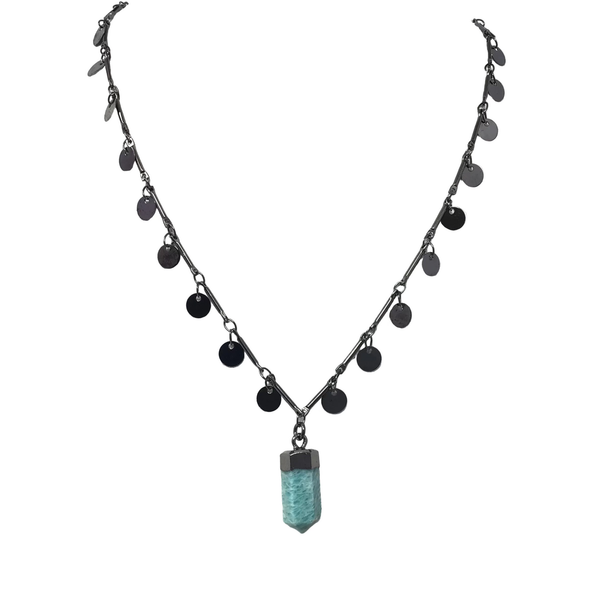 Single Cut Point Necklace with Plated Mini Medallions Over Brass