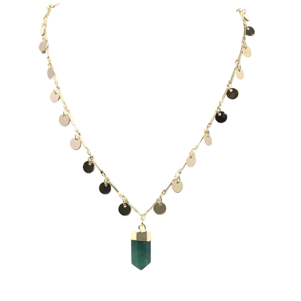 Single Cut Point Necklace with Plated Mini Medallions Over Brass