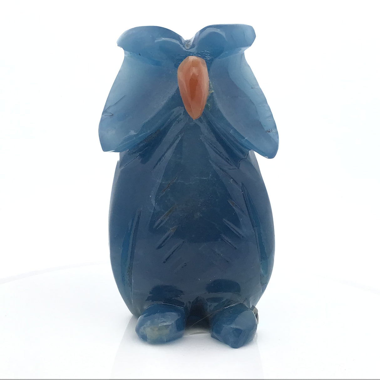 Blue Calcite Owl Carving with Carnelian Beak Small