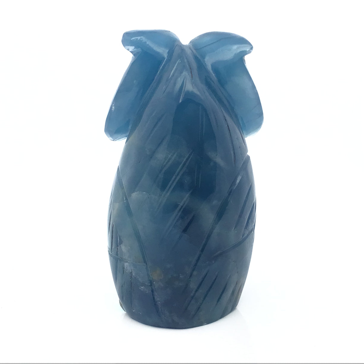 Blue Calcite Owl Carving with Carnelian Beak Small