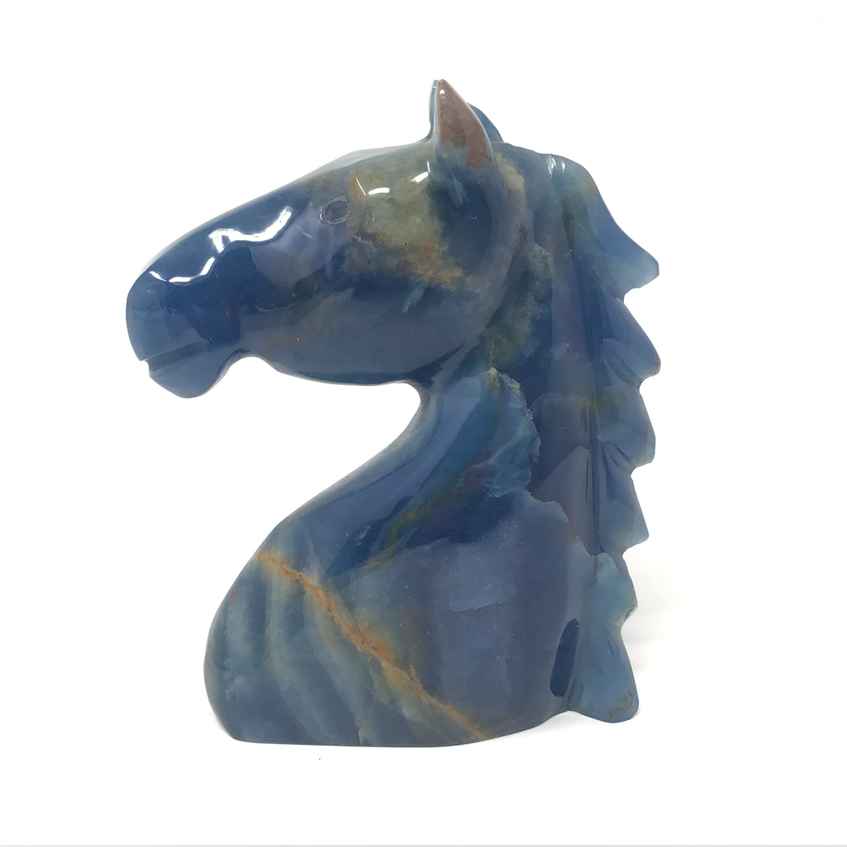 Sculpture Tête de Cheval en Calcite Bleue