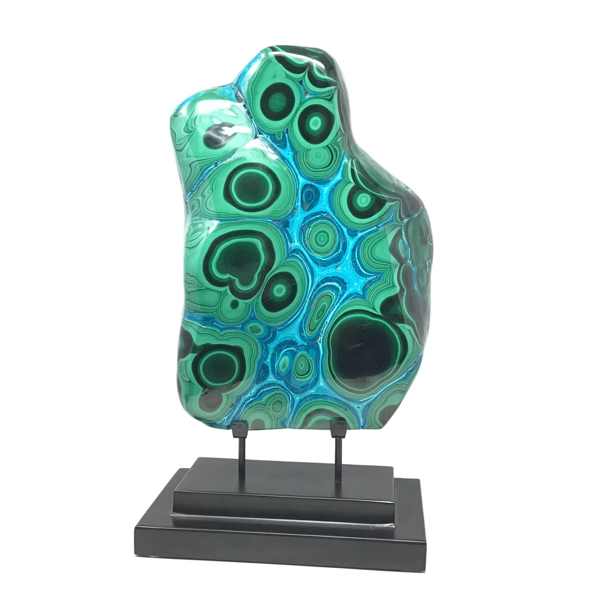 Mesmerizing A+ Quality Chrysocolla Malachite Freeform Polished Specimen on Custom 2-Step Black Base
